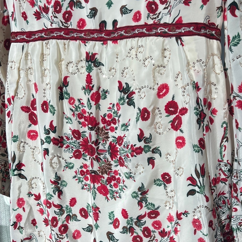 Free People Red Floral Embroidered Long Sleeve Dress - Size 8 - Picture 11 of 11